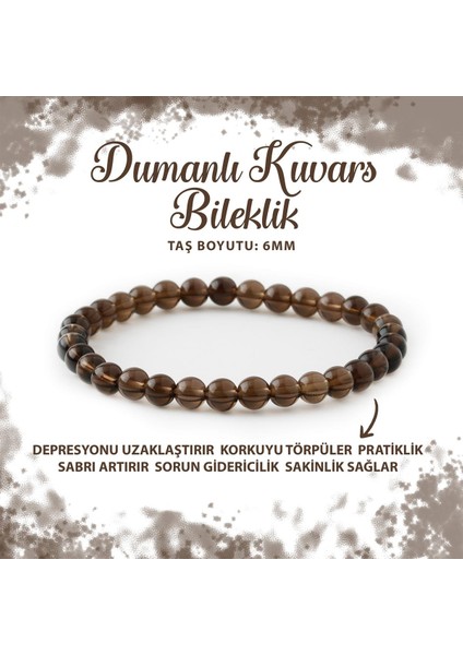 Sertifikalı Dumanlı Kuvars 6mm Doğal Taş Bileklik