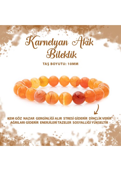 Sertifikalı Karnelyan Akik 10MM Doğal Taş Bileklik