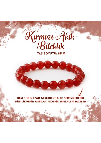 Sertifikalı Kırmızı Akik 8mm Doğal Taş Bileklik