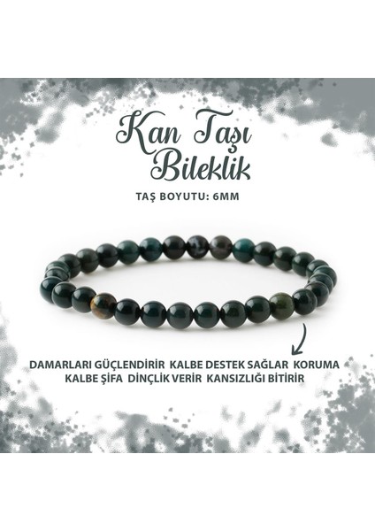 Sertifikalı Kan Taşı 6mm Doğal Taş Bileklik