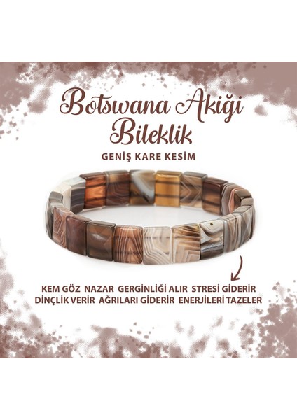 Sertifikalı Botswana Akiği Doğal Taş Kare Kesim Geniş Kesim Bileklik