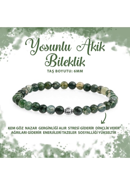 Sertifikalı Yosunlu Akik 6mm Doğal Taş Bileklik
