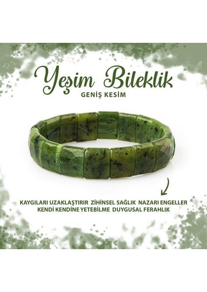 Sertifikalı Yeşim Doğal Taş Balık Sırtı Geniş Kesim Bileklik