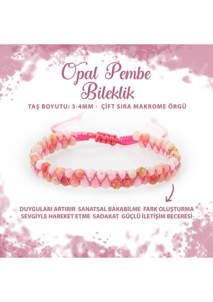 Sertifikalı Opal Pembe 3-4mm Çift Sıra Doğal Taş Bileklik