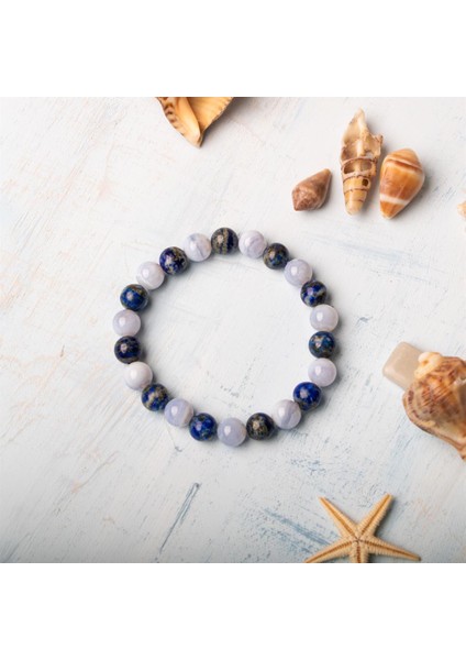 Sertifikalı Lapis Lazuli & Kalsedon Doğal Taşlı Bileklik fırsatları