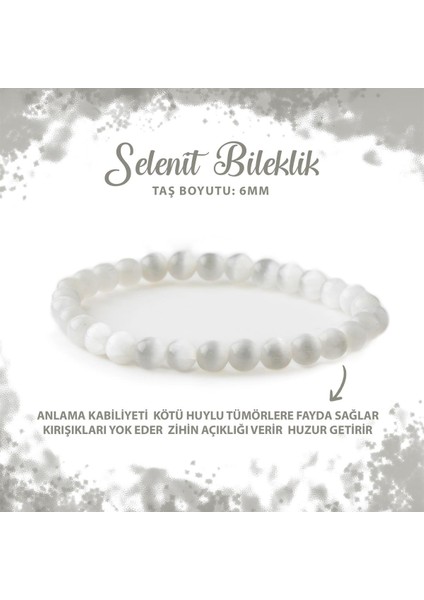 Sertifikalı Selenit 6mm Doğal Taş Bileklik