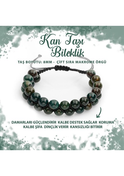 Sertifikalı Kan Taşı 8mm Çift Sıra Makrome Doğal Taş Bileklik