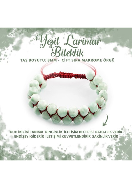 Sertifikalı Yeşil Larimar 8mm Çift Sıra Makrome Doğal Taş Bileklik