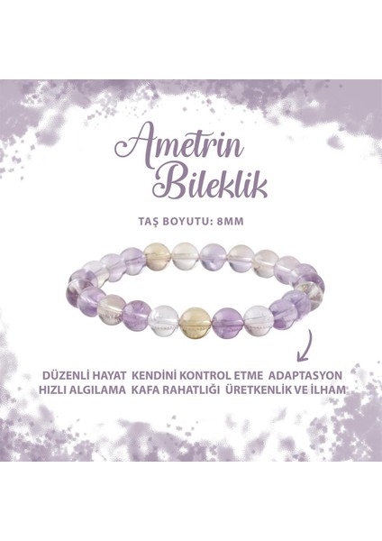 Sertifikalı Ametrin 8mm Doğal Taş Bileklik