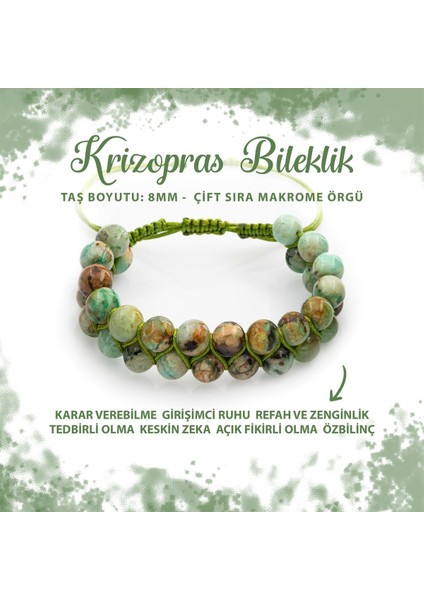 Sertifikalı Krizopras 8mm Çift Sıra Makrome Doğal Taş Bileklik