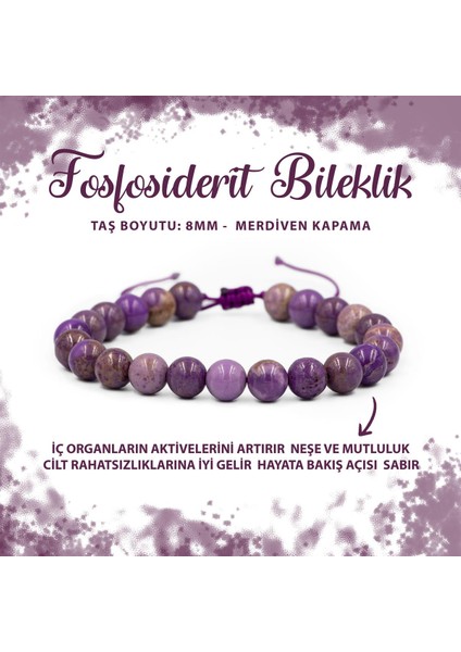 Sertifikalı Fosfosiderit 8mm Merdiven Kapama Doğal Taş Bileklik