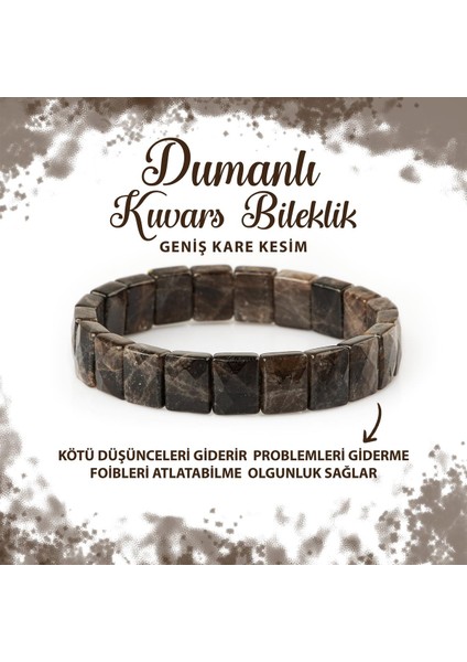 Sertifikalı Dumanlı Kuvars Doğal Taş Kare Kesim Geniş Kesim Bileklik