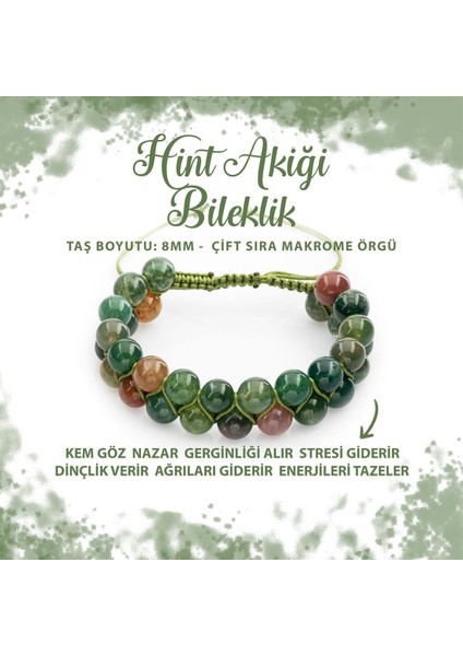 Sertifikalı Hint Akiği 8mm Çift Sıra Makrome Doğal Taş Bileklik