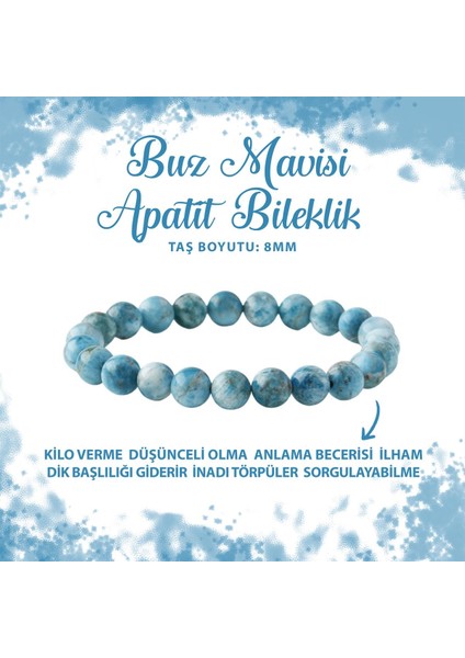 Sertifikalı Buz Mavisi Apatit 8mm Doğal Taş Bileklik