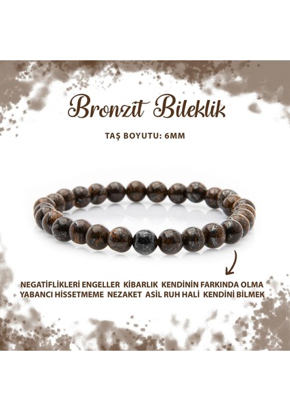 Sertifikalı Bronzit 6mm Doğal Taş Bileklik