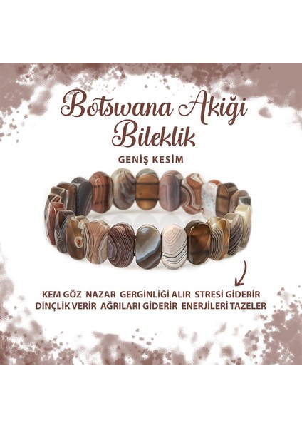 Sertifikalı Botswana Akiği Doğal Taş Geniş Kesim Bileklik