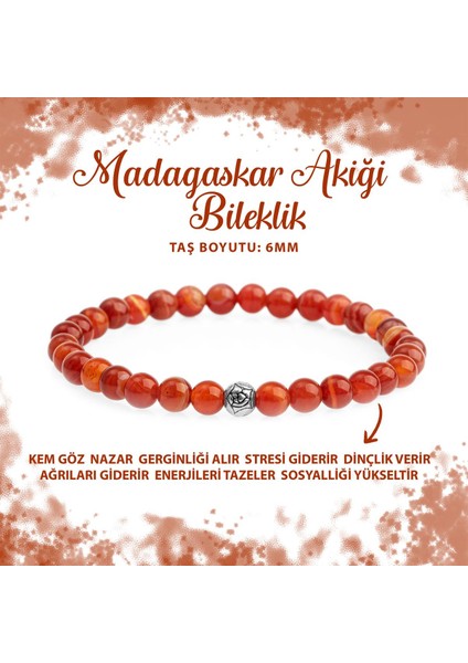 Sertifikalı Madagaskar Akiği 6mm Doğal Taş Bileklik