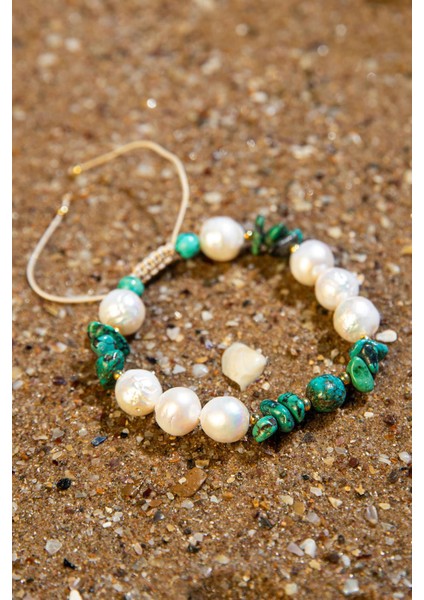 Sertifikalı Doğal Taşlı Iyi Şans Bilekliği, Afrika Turkuazı, Inci, Hematit fırsatları