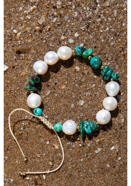 Sertifikalı Doğal Taşlı Iyi Şans Bilekliği, Afrika Turkuazı, Inci, Hematit indirimleri