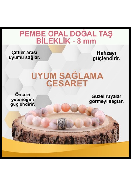 Sertifikalı Pembe Opal Orjinal ( Taşlar) Doğaltaş Bileklik 8 mm - B878