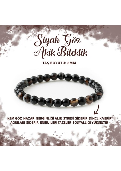 Sertifikalı Siyah Göz Akik 6mm Doğal Taş Bileklik