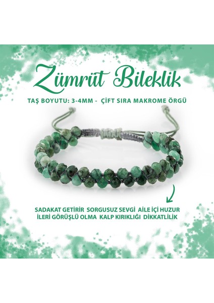 Sertifikalı Zümrüt 3-4mm Çift Sıra Doğal Taş Bileklik