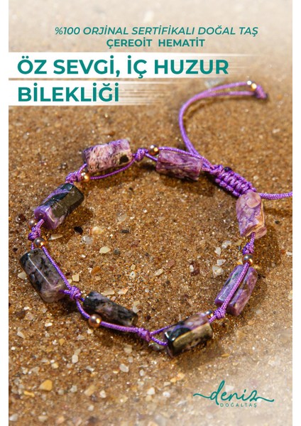 Sertifikalı Doğal Taşlı Öz Sevgi, Iç Huzur Bilekliği, Çereoit, Hematit