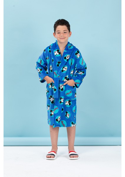 Mickey Mouse Smile Disney Lisanslı Kapüşonlu Çocuk Bornozu 7/8 Yaş