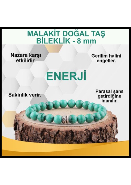 Sertifikalı Malakit Orjinal ( Taşlar) Doğaltaş Bileklik 8 mm - B865 fiyatları