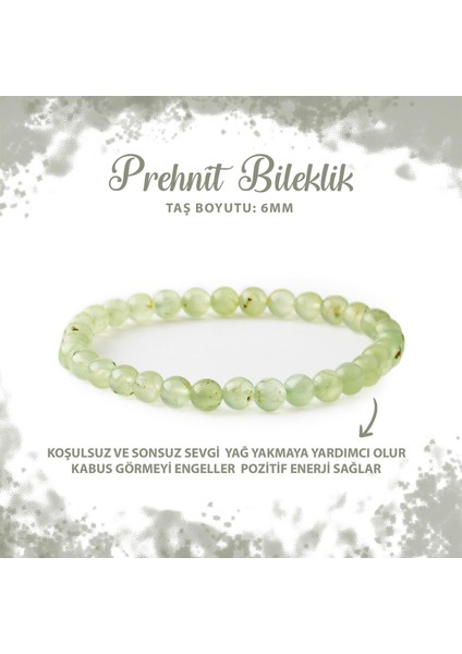 Sertifikalı Prehnit 6mm Doğal Taş Bileklik