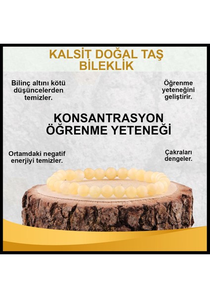 Sertifikalı Kalsit Orjinal ( Taşlar) Doğaltaş Bileklik 6 mm - B827