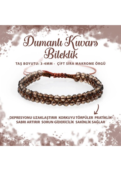 Sertifikalı Dumanlı Kuvars 3-4mm Çift Sıra Doğal Taş Bileklik