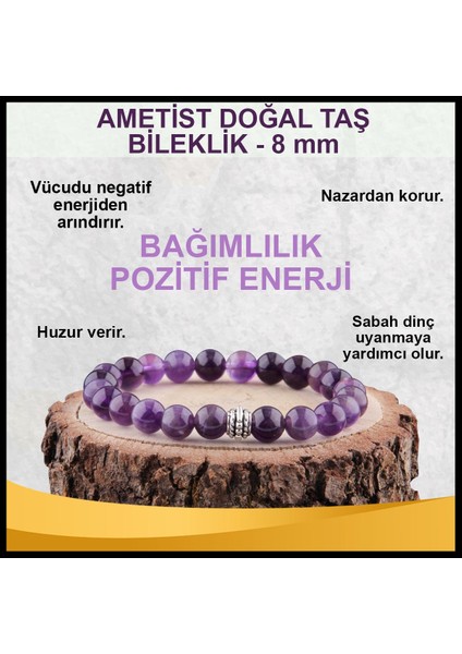 Sertifikalı Ametist ( Taşlar) Doğaltaş Bileklik 8 mm - B596 fiyatları