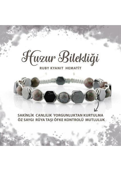 Sertifikalı Huzur Doğal Taş Bileklik Ruby Kyanit Hematit 6mm B0012