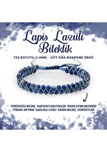 Sertifikalı Lapis Lazuli 3-4mm Çift Sıra Doğal Taş Bileklik