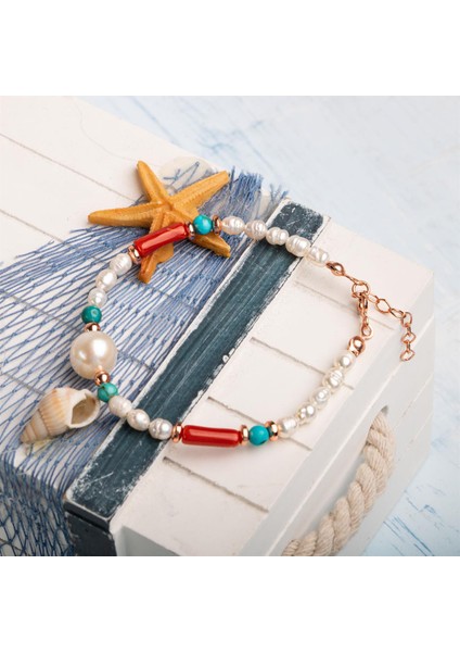 Sertifikalı Hakiki Turkuaz (Firuze) Mercan Inci Doğal Taşlı Gümüş Bileklik fiyatları