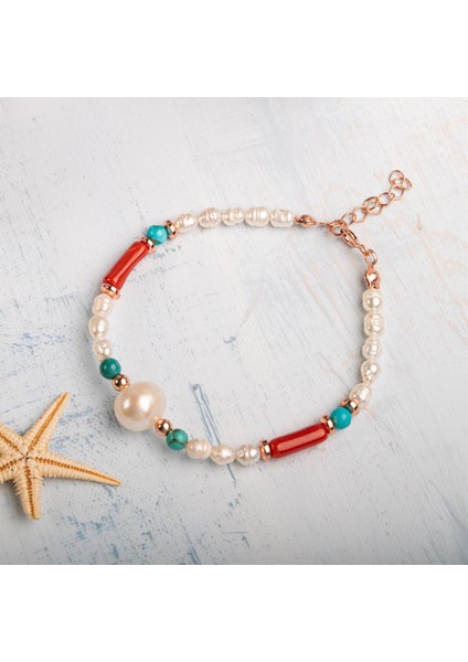 Sertifikalı Hakiki Turkuaz (Firuze) Mercan Inci Doğal Taşlı Gümüş Bileklik fırsatları