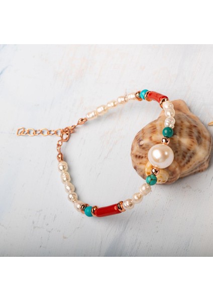 Sertifikalı Hakiki Turkuaz (Firuze) Mercan Inci Doğal Taşlı Gümüş Bileklik indirimleri