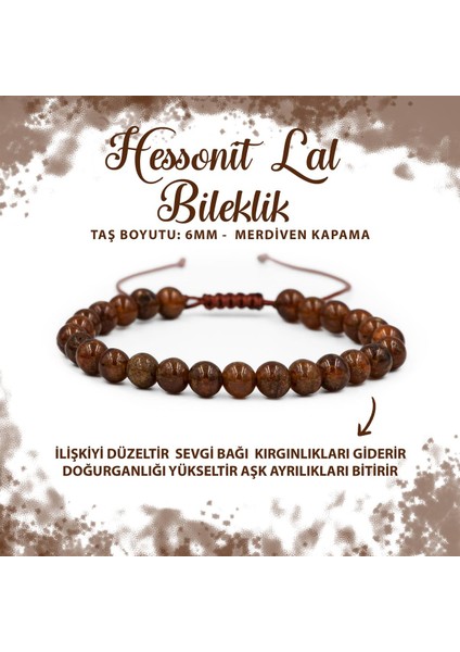 Sertifikalı Hessonit Lal 6mm Merdiven Kapama Doğal Taş Bileklik