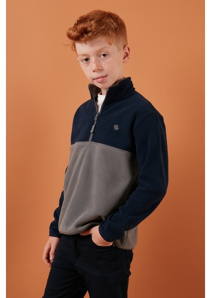 Yumuşak Dokulu Yarım Fermuarlı Renk Bloklu Dik Yaka Polar Unisex Çocuk Polar 5905004 fiyatları