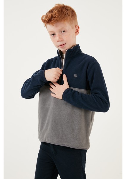 Yumuşak Dokulu Yarım Fermuarlı Renk Bloklu Dik Yaka Polar Unisex Çocuk Polar 5905004 fırsatları