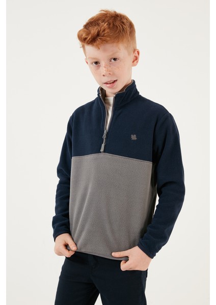 Yumuşak Dokulu Yarım Fermuarlı Renk Bloklu Dik Yaka Polar Unisex Çocuk Polar 5905004 indirimleri