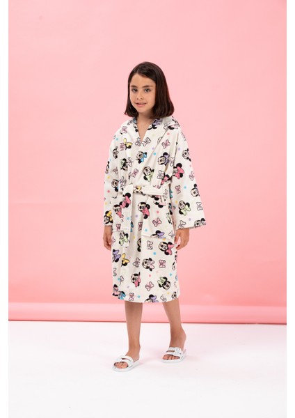 Minnie Mouse Colours Disney Lisanslı Kapüşonlu Çocuk Bornozu 5/6 Yaş