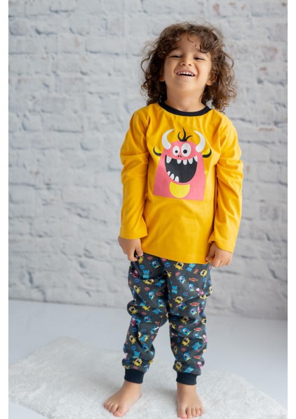 Erkek Çocuk Canavar Baskılı Pijama Takımı