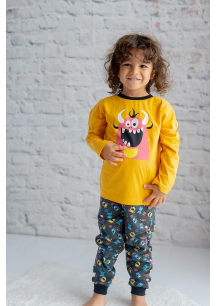 Erkek Çocuk Canavar Baskılı Pijama Takımı