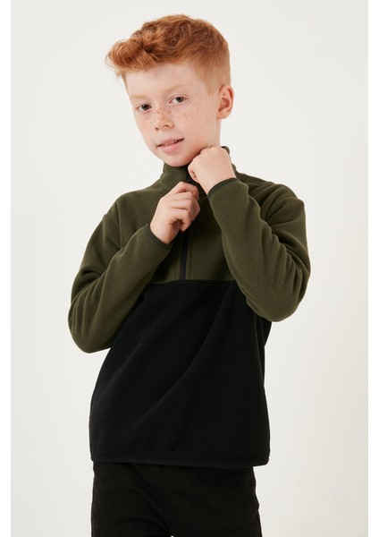 Yumuşak Dokulu Yarım Fermuarlı Renk Bloklu Dik Yaka Polar Unisex Çocuk Polar 5905004 modelleri