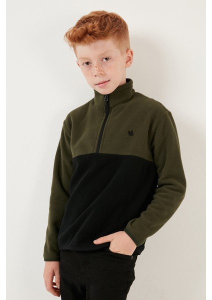 Yumuşak Dokulu Yarım Fermuarlı Renk Bloklu Dik Yaka Polar Unisex Çocuk Polar 5905004 fırsatları