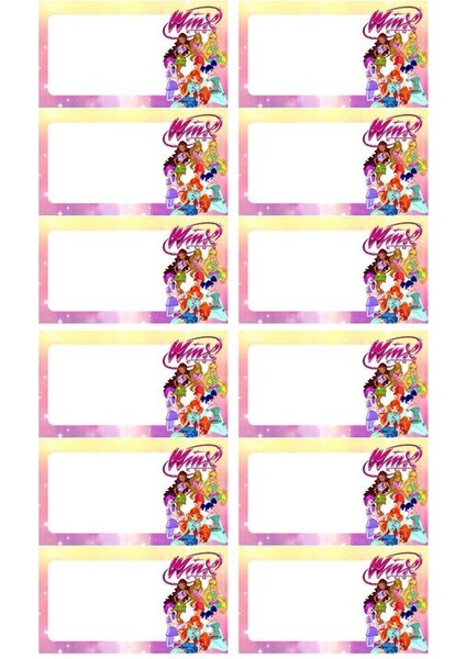 Winx Club Kitap Defter Okul Etiketi 48 Adet Kesimli(Ad-Soyad Istekli)