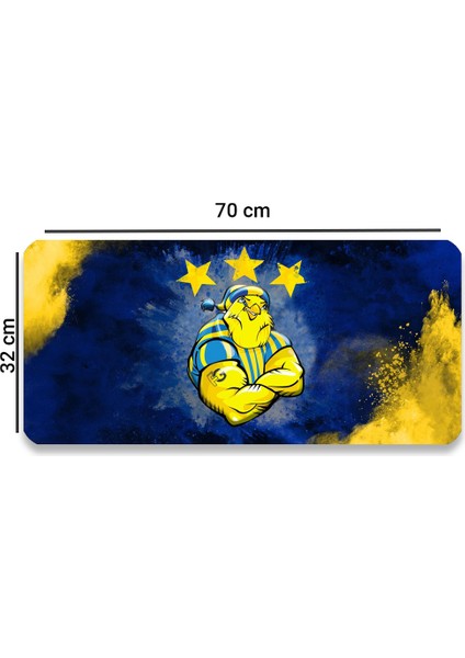 Sarı Lacivert Yıldız Serçe Temalı Kaydırmaz Gaming Oyuncu Masaüstü Dikişsiz Siyah Klavye Pad 32X70CM