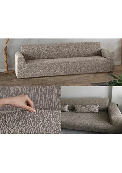 Lastikli Esnek Koltuk Kılıfı Jakarlı Düz Desen Üç Kişilik Koltuk Örtüsü